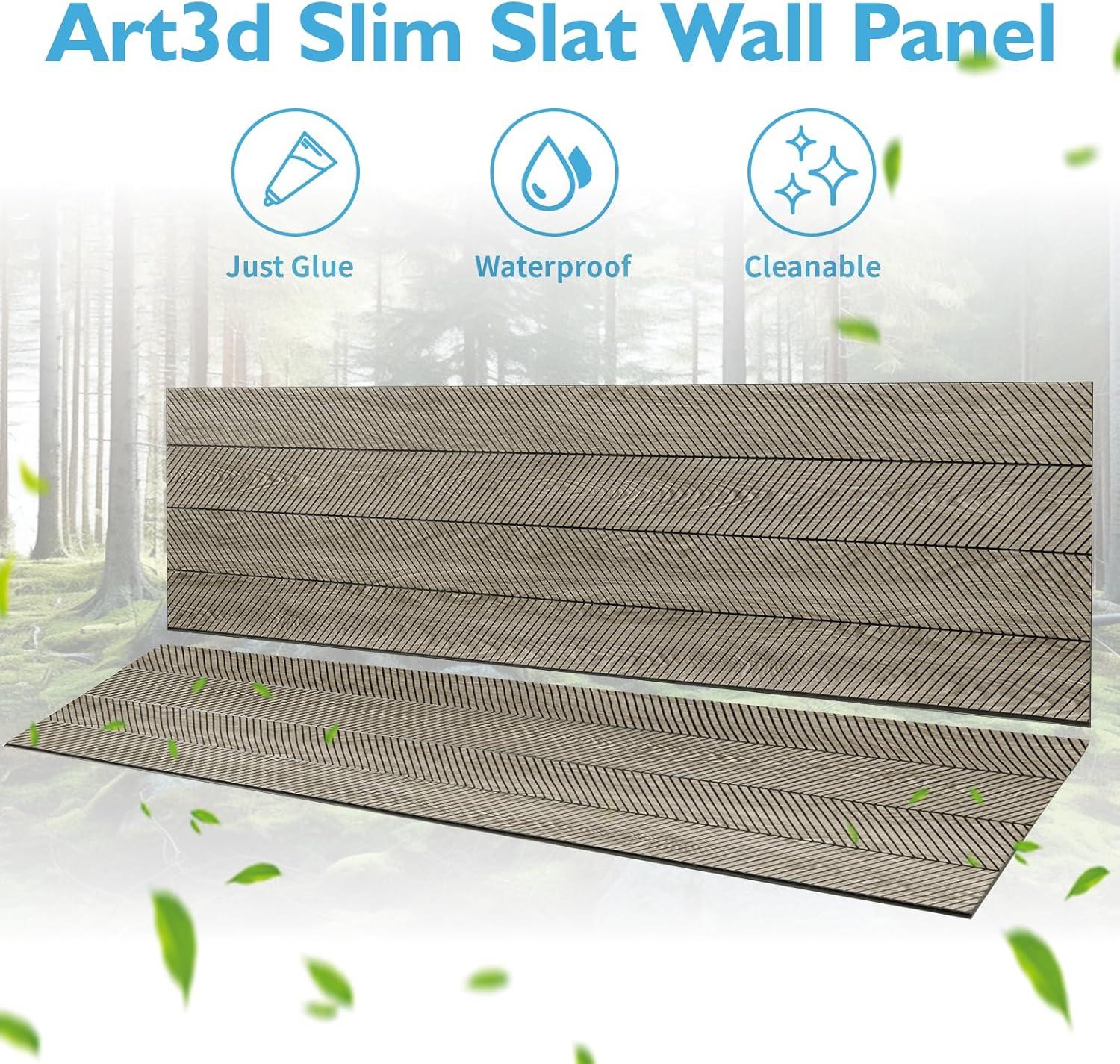 imageArt3d 4Pack GlueOn Herringbone Wainscoting Panel for Interior Wall Decor  104 x 12 Inch Polystyrene Ultralight Slim Slat Wall Panels for Living Room Bedroom MahoganyAshtree