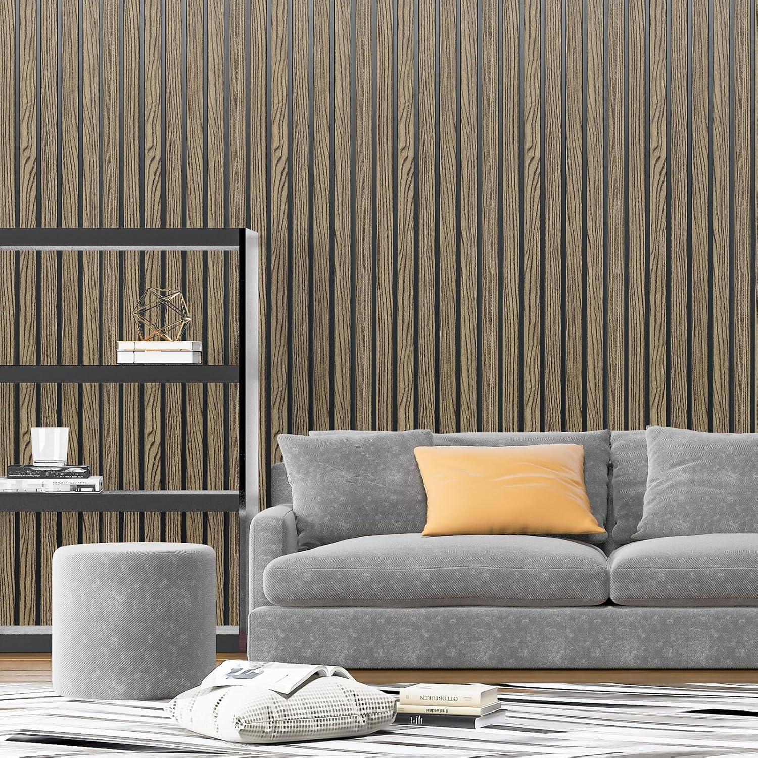 imageArt3d 4Pack GlueOn Herringbone Wainscoting Panel for Interior Wall Decor  104 x 12 Inch Polystyrene Ultralight Slim Slat Wall Panels for Living Room Bedroom MahoganyWalnut