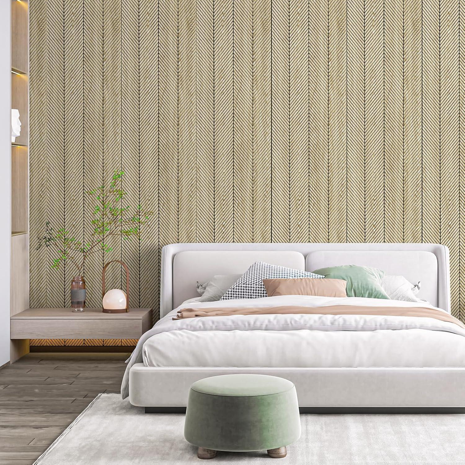 imageArt3d 4Pack GlueOn Herringbone Wainscoting Panel for Interior Wall Decor  104 x 12 Inch Polystyrene Ultralight Slim Slat Wall Panels for Living Room Bedroom MahoganyOak