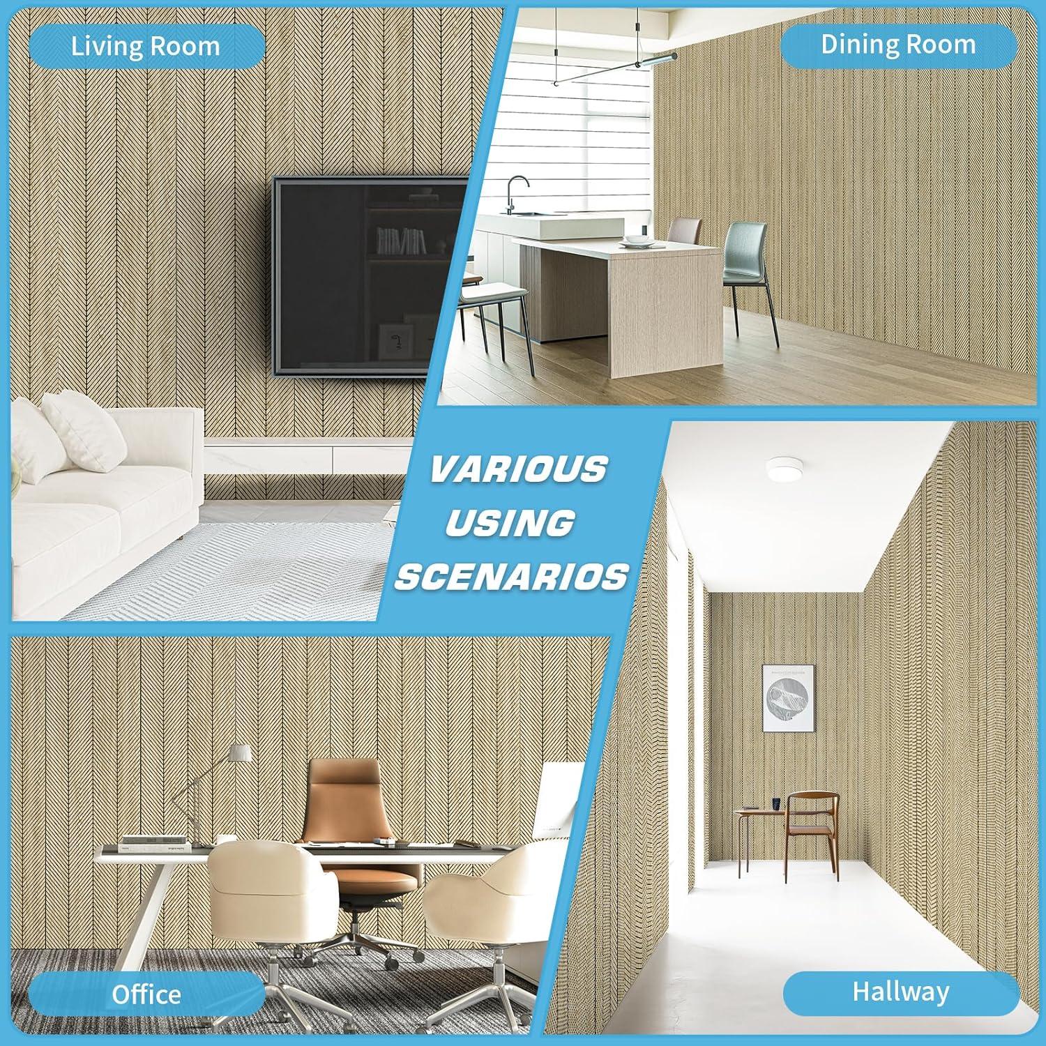 imageArt3d 4Pack GlueOn Herringbone Wainscoting Panel for Interior Wall Decor  104 x 12 Inch Polystyrene Ultralight Slim Slat Wall Panels for Living Room Bedroom MahoganyOak