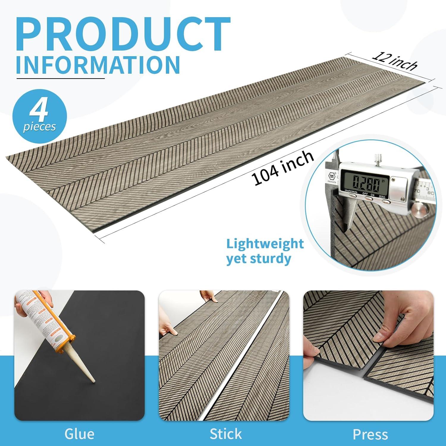 imageArt3d 4Pack GlueOn Herringbone Wainscoting Panel for Interior Wall Decor  104 x 12 Inch Polystyrene Ultralight Slim Slat Wall Panels for Living Room Bedroom MahoganyAshtree