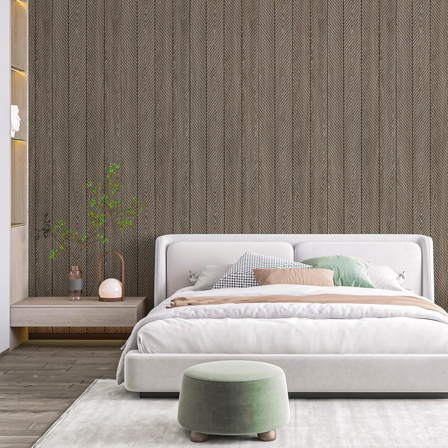 imageArt3d 4Pack GlueOn Herringbone Wainscoting Panel for Interior Wall Decor  104 x 12 Inch Polystyrene Ultralight Slim Slat Wall Panels for Living Room Bedroom MahoganyMahogany