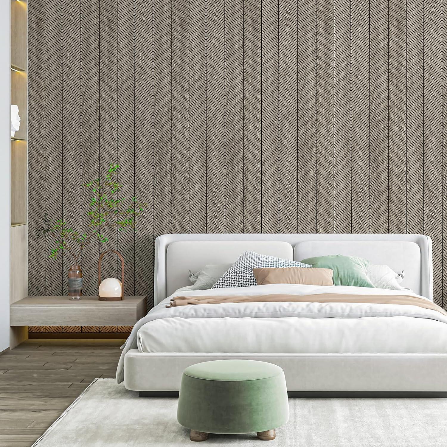 imageArt3d 4Pack GlueOn Herringbone Wainscoting Panel for Interior Wall Decor  104 x 12 Inch Polystyrene Ultralight Slim Slat Wall Panels for Living Room Bedroom MahoganyAshtree