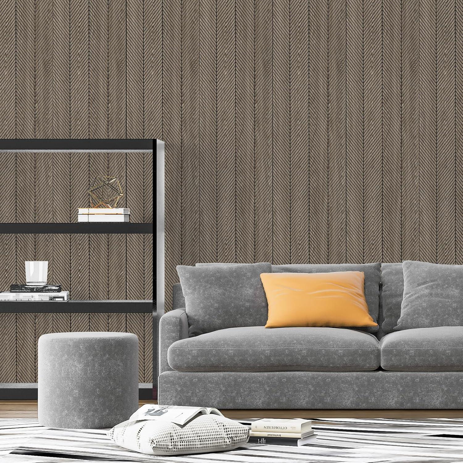 imageArt3d 4Pack GlueOn Herringbone Wainscoting Panel for Interior Wall Decor  104 x 12 Inch Polystyrene Ultralight Slim Slat Wall Panels for Living Room Bedroom MahoganyMahogany