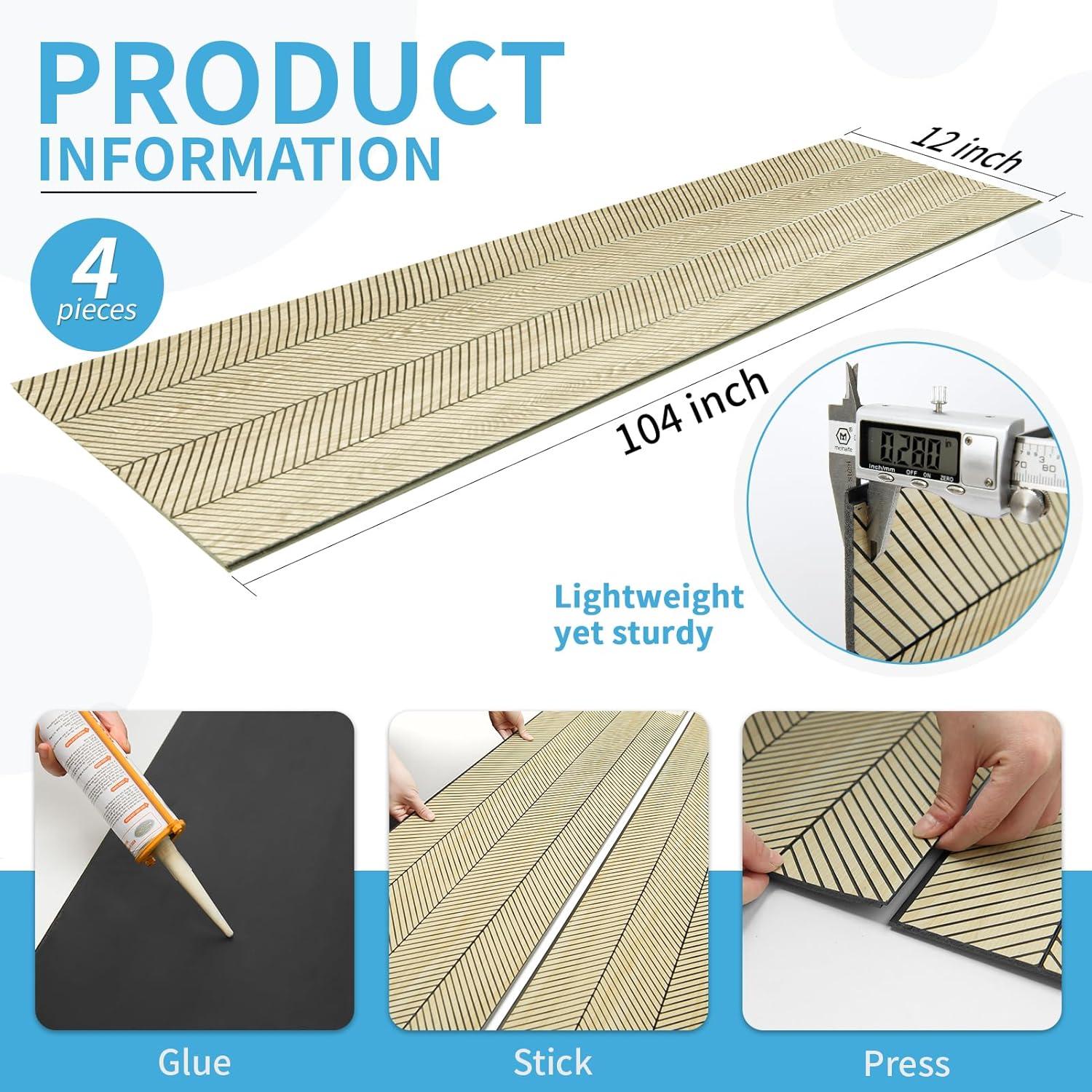 imageArt3d 4Pack GlueOn Herringbone Wainscoting Panel for Interior Wall Decor  104 x 12 Inch Polystyrene Ultralight Slim Slat Wall Panels for Living Room Bedroom MahoganyOak