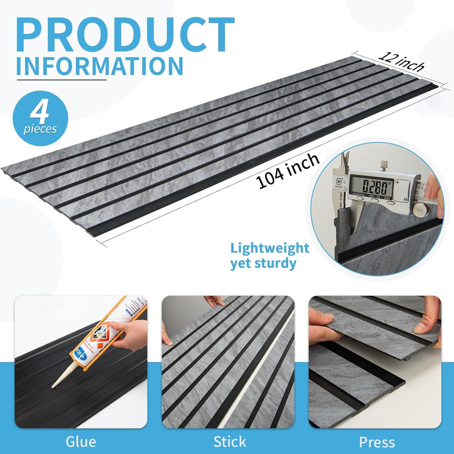 imageArt3d 4Pack GlueOn Herringbone Wainscoting Panel for Interior Wall Decor  104 x 12 Inch Polystyrene Ultralight Slim Slat Wall Panels for Living Room Bedroom MahoganyGranite
