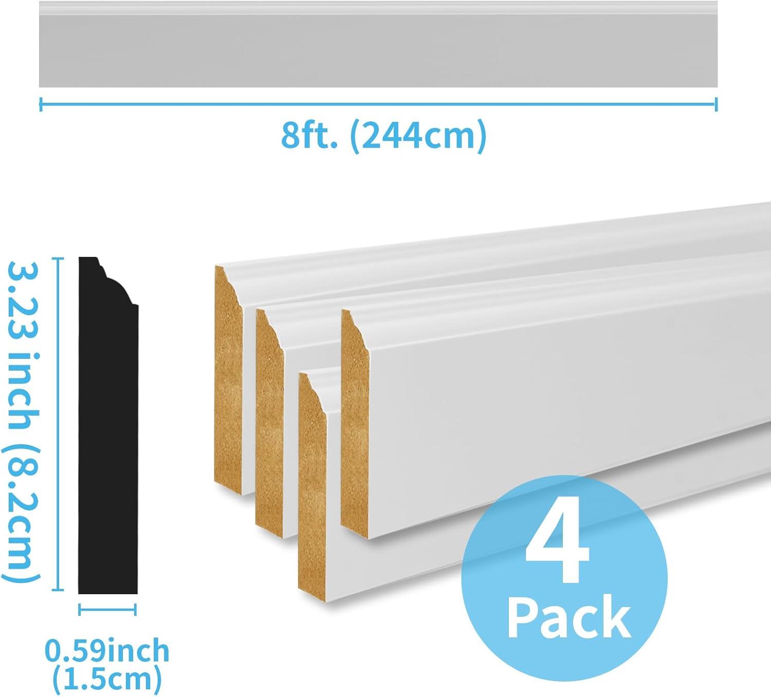 imageArt3d 4Pack Wall Molding Trim 8 ft Each MDF Wainscoting Panels Paintable ampamp WarpResistant Easy Adhesive Installation for Living Room Bedroom ampamp Office Dco Total Length 32 ft White 2White 5