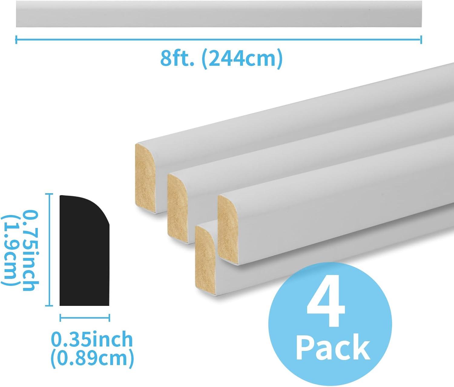imageArt3d 4Pack Wall Molding Trim 8 ft Each MDF Wainscoting Panels Paintable ampamp WarpResistant Easy Adhesive Installation for Living Room Bedroom ampamp Office Dco Total Length 32 ft White 2White 3
