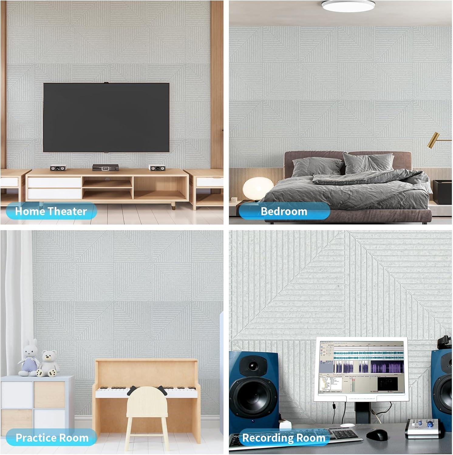 imageArt3d 6Pack SelfAdhesive Acoustic Wall Panels for Home Dcor 24 x 24 Inch Soundproofing Panels for Office Studio Bedroom  High Noise Absorption Polyester Fiber CamelGray