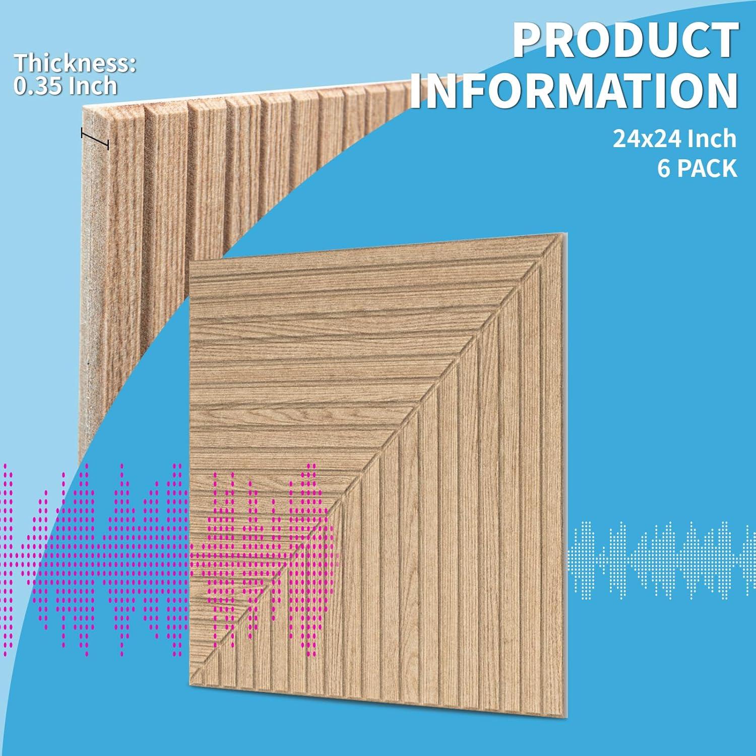 imageArt3d 6Pack SelfAdhesive Acoustic Wall Panels for Home Dcor 24 x 24 Inch Soundproofing Panels for Office Studio Bedroom  High Noise Absorption Polyester Fiber CamelWood Grain Airbrush