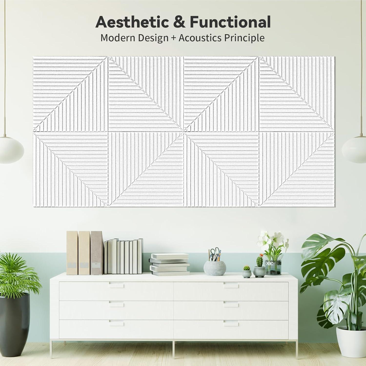 imageArt3d 6Pack SelfAdhesive Acoustic Wall Panels for Home Dcor 24 x 24 Inch Soundproofing Panels for Office Studio Bedroom  High Noise Absorption Polyester Fiber CamelWhite