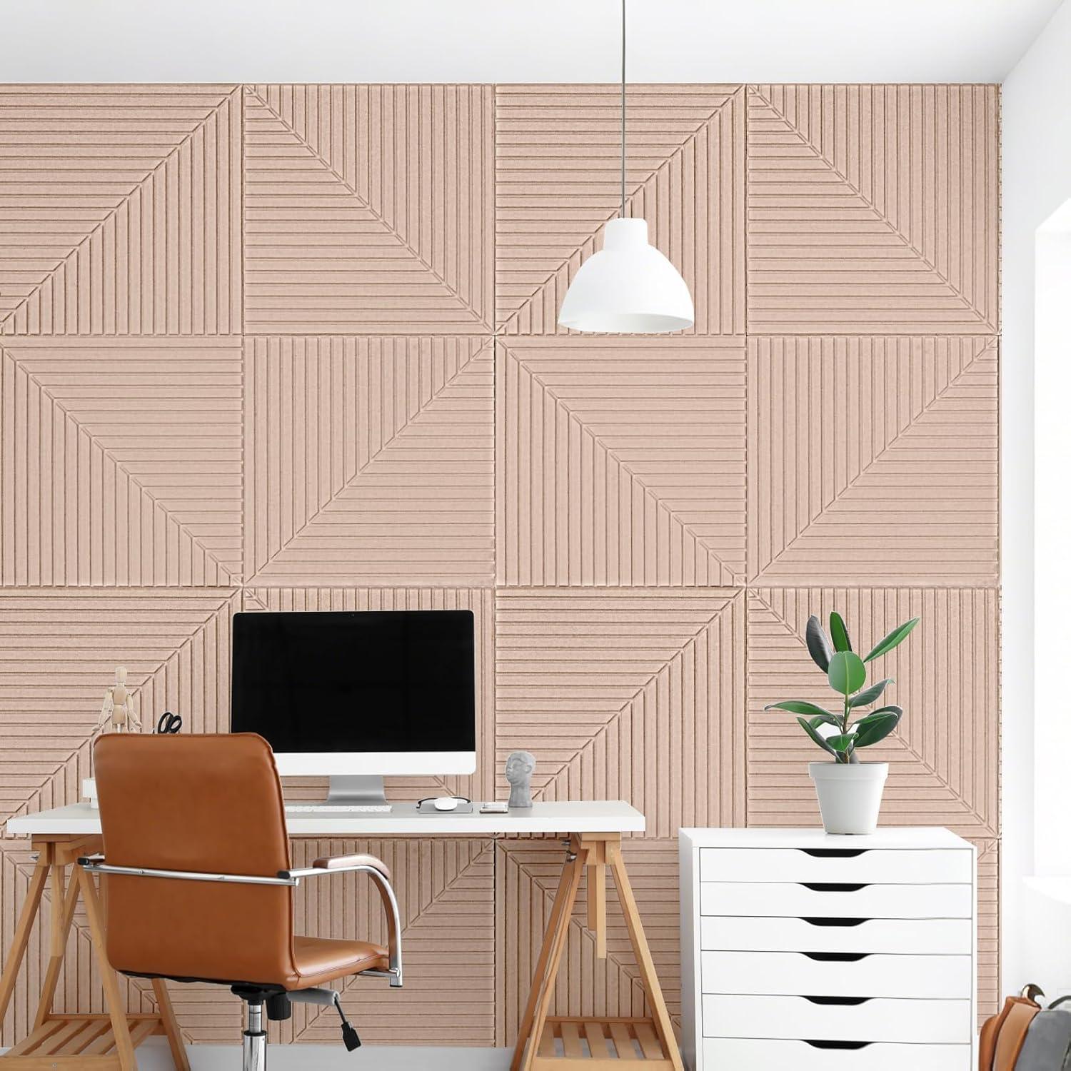 imageArt3d 6Pack SelfAdhesive Acoustic Wall Panels for Home Dcor 24 x 24 Inch Soundproofing Panels for Office Studio Bedroom  High Noise Absorption Polyester Fiber CamelCamel