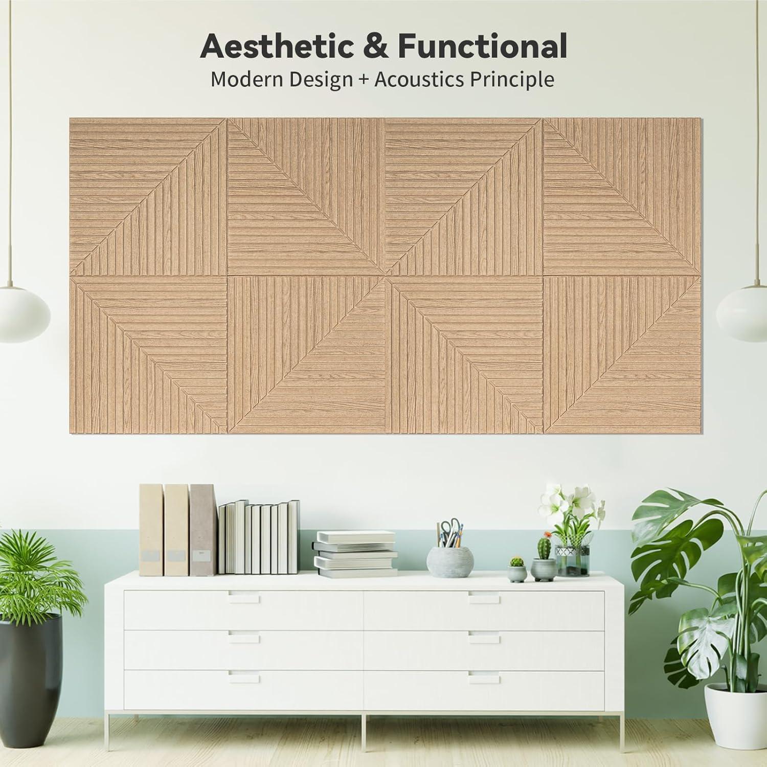 imageArt3d 6Pack SelfAdhesive Acoustic Wall Panels for Home Dcor 24 x 24 Inch Soundproofing Panels for Office Studio Bedroom  High Noise Absorption Polyester Fiber CamelWood Grain Airbrush