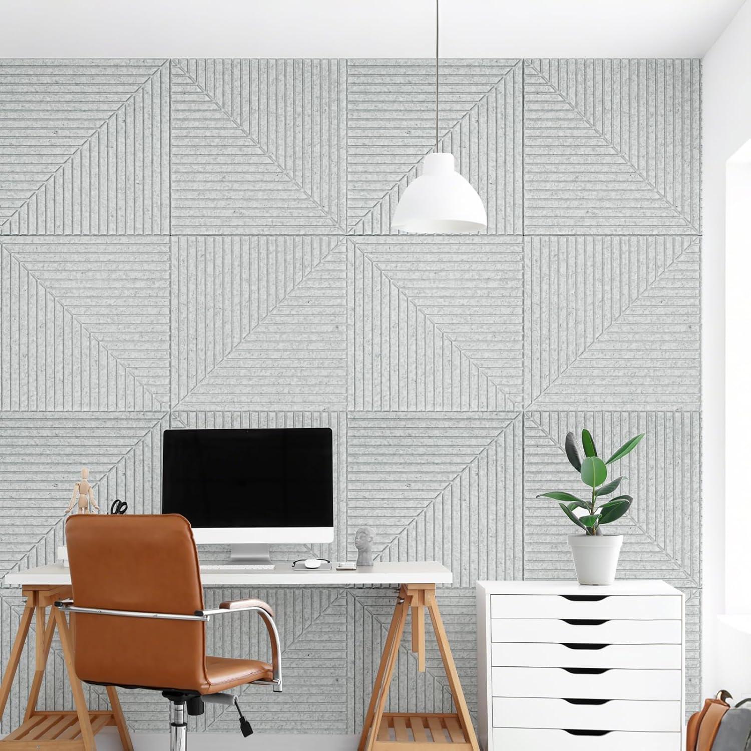 imageArt3d 6Pack SelfAdhesive Acoustic Wall Panels for Home Dcor 24 x 24 Inch Soundproofing Panels for Office Studio Bedroom  High Noise Absorption Polyester Fiber CamelGray