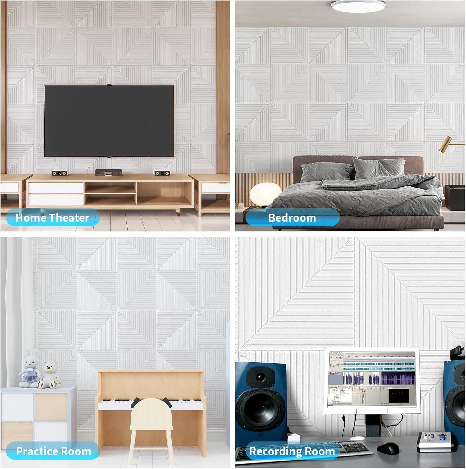 imageArt3d 6Pack SelfAdhesive Acoustic Wall Panels for Home Dcor 24 x 24 Inch Soundproofing Panels for Office Studio Bedroom  High Noise Absorption Polyester Fiber CamelWhite