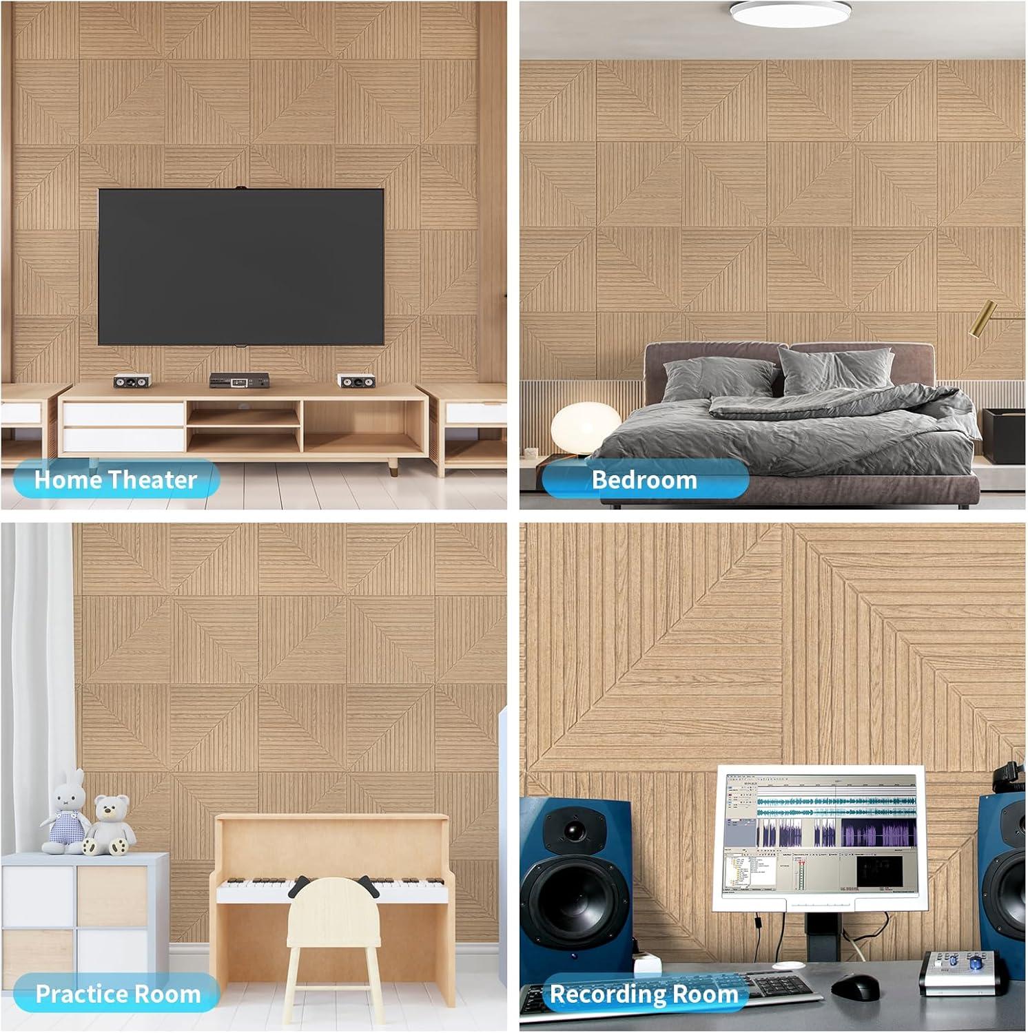 imageArt3d 6Pack SelfAdhesive Acoustic Wall Panels for Home Dcor 24 x 24 Inch Soundproofing Panels for Office Studio Bedroom  High Noise Absorption Polyester Fiber CamelWood Grain Airbrush