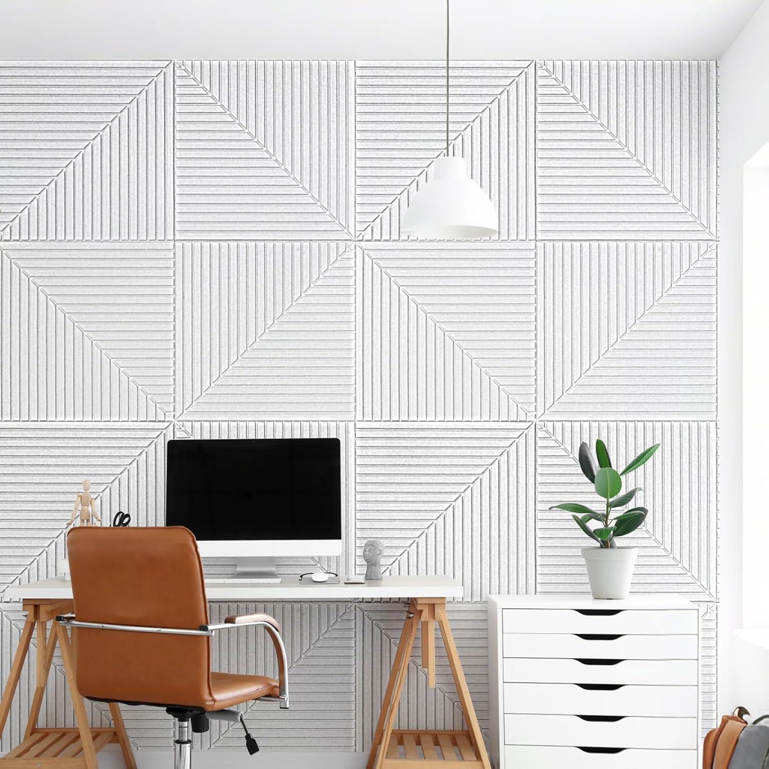 imageArt3d 6Pack SelfAdhesive Acoustic Wall Panels for Home Dcor 24 x 24 Inch Soundproofing Panels for Office Studio Bedroom  High Noise Absorption Polyester Fiber CamelWhite