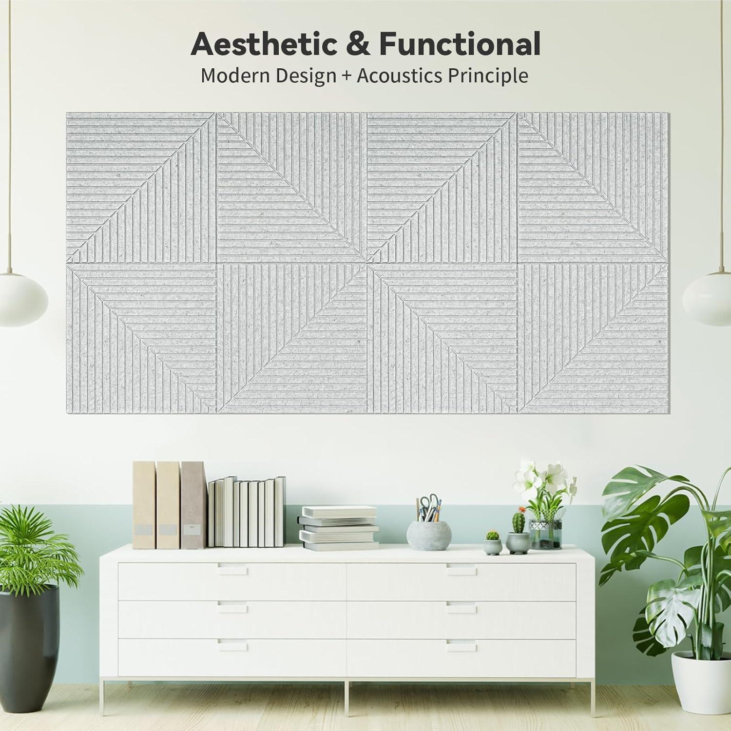 imageArt3d 6Pack SelfAdhesive Acoustic Wall Panels for Home Dcor 24 x 24 Inch Soundproofing Panels for Office Studio Bedroom  High Noise Absorption Polyester Fiber CamelGray