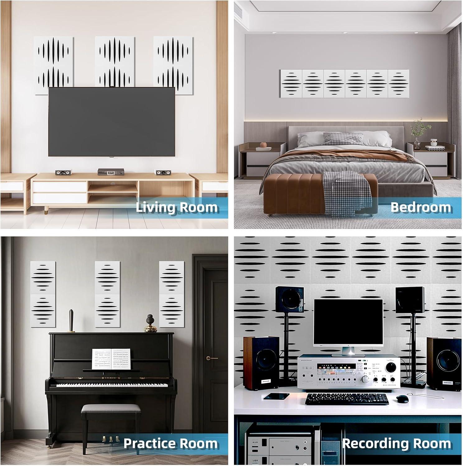 imageArt3d 6Pack SelfAdhesive Soundproof Acoustic Panels for Wall 16 x 12 Inch Wave Design Noise Block with Polyester ampamp Foam for Bedroom Studio OfficeWhite  Style1