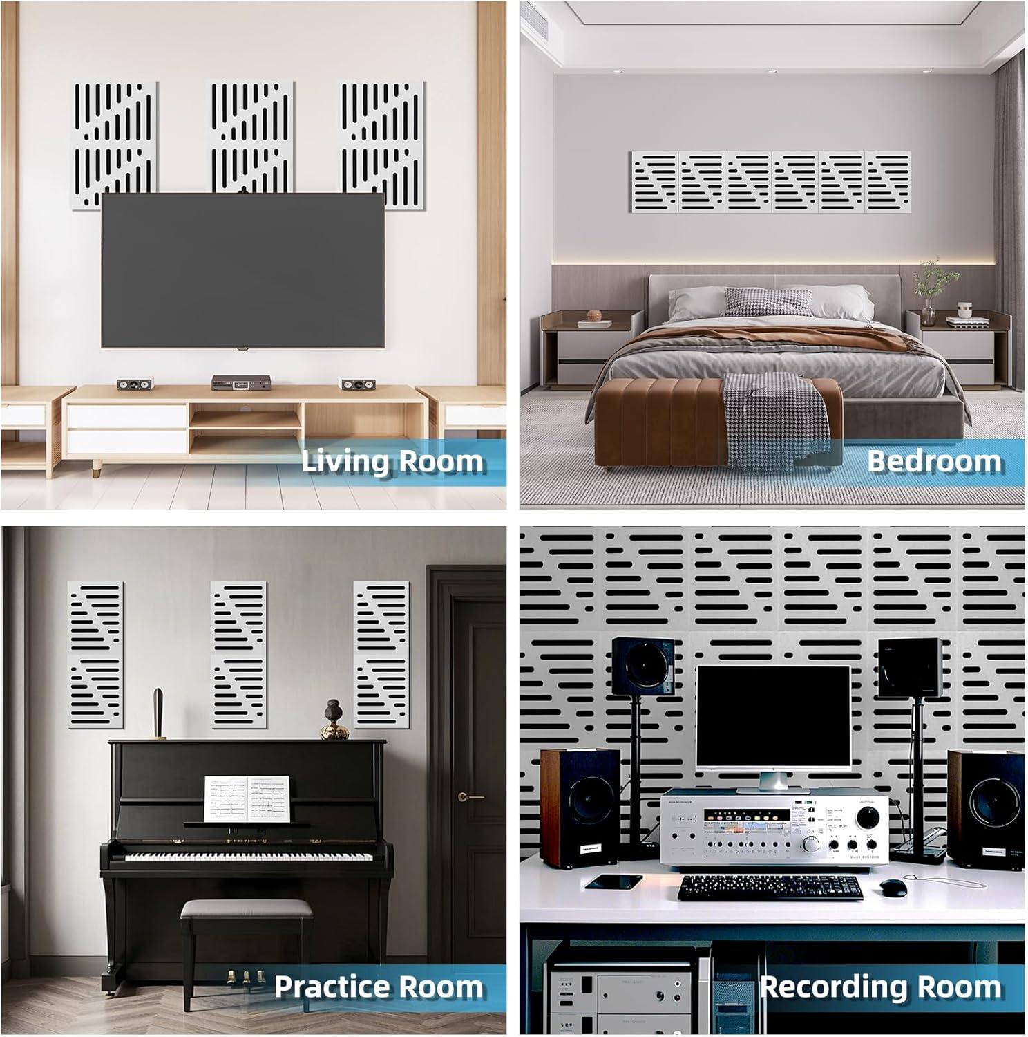 imageArt3d 6Pack SelfAdhesive Soundproof Acoustic Panels for Wall 16 x 12 Inch Wave Design Noise Block with Polyester ampamp Foam for Bedroom Studio OfficeWhite  Style2