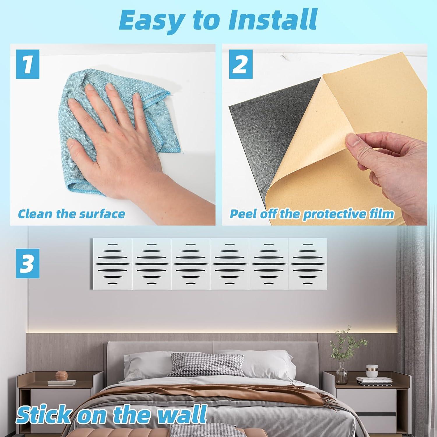 imageArt3d 6Pack SelfAdhesive Soundproof Acoustic Panels for Wall 16 x 12 Inch Wave Design Noise Block with Polyester ampamp Foam for Bedroom Studio OfficeWhite  Style1