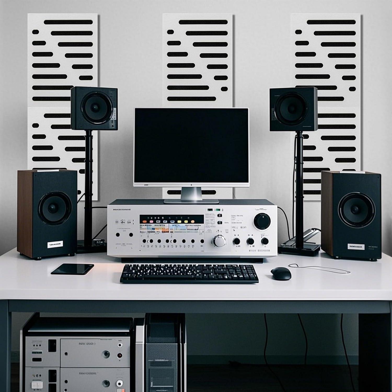 imageArt3d 6Pack SelfAdhesive Soundproof Acoustic Panels for Wall 16 x 12 Inch Wave Design Noise Block with Polyester ampamp Foam for Bedroom Studio OfficeWhite  Style2