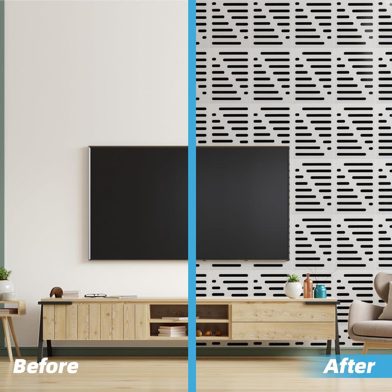imageArt3d 6Pack SelfAdhesive Soundproof Acoustic Panels for Wall 16 x 12 Inch Wave Design Noise Block with Polyester ampamp Foam for Bedroom Studio OfficeWhite  Style2