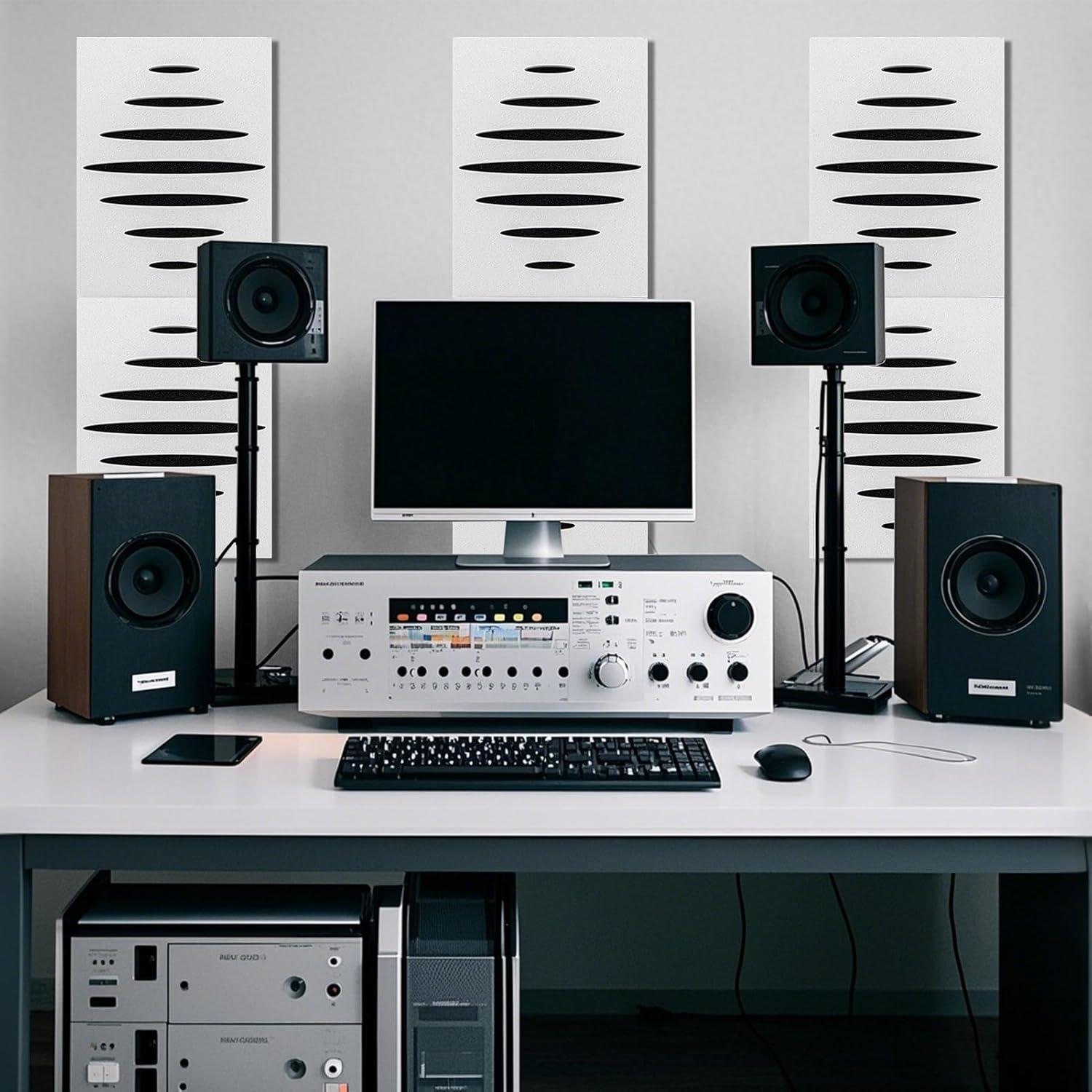 imageArt3d 6Pack SelfAdhesive Soundproof Acoustic Panels for Wall 16 x 12 Inch Wave Design Noise Block with Polyester ampamp Foam for Bedroom Studio OfficeWhite  Style1