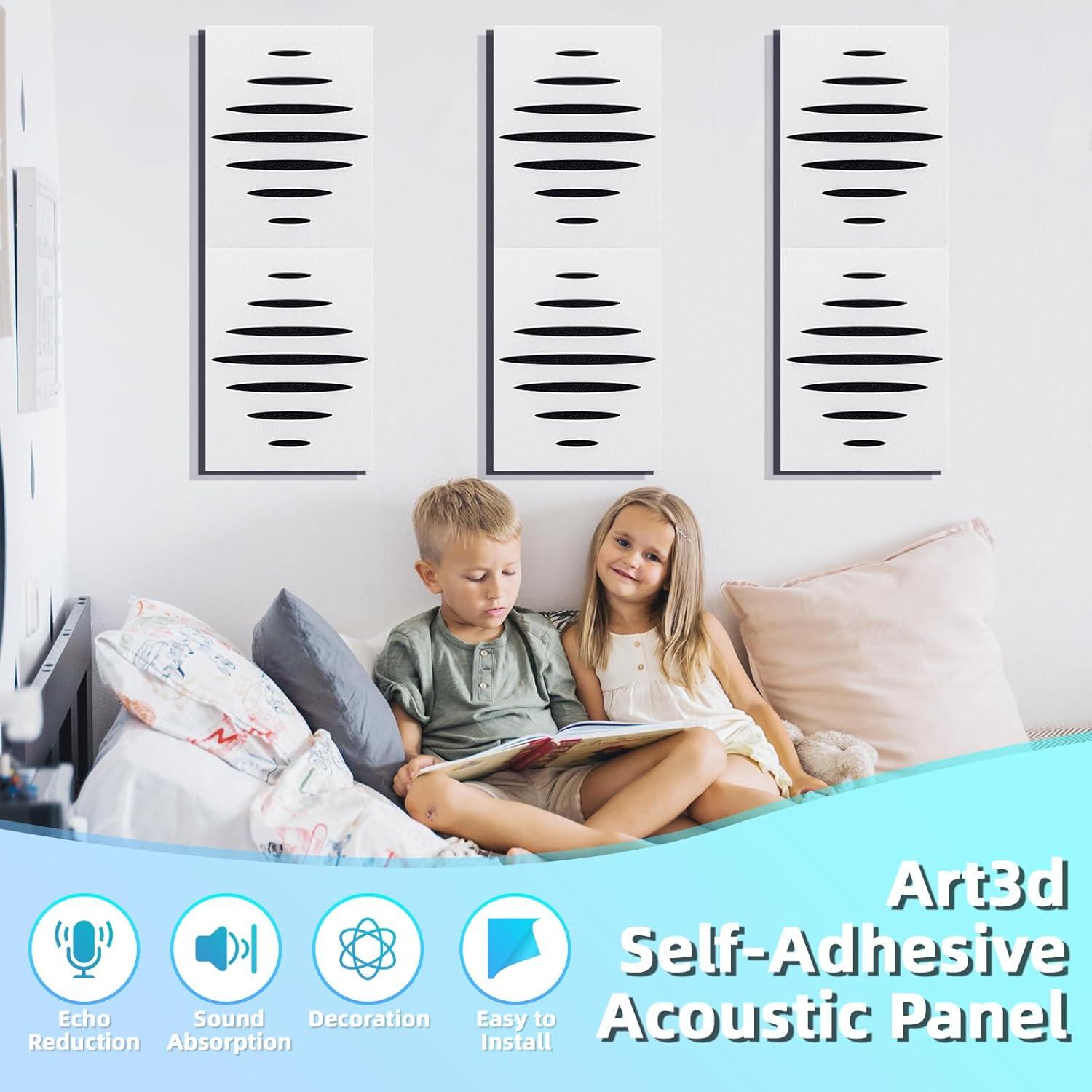 imageArt3d 6Pack SelfAdhesive Soundproof Acoustic Panels for Wall 16 x 12 Inch Wave Design Noise Block with Polyester ampamp Foam for Bedroom Studio OfficeWhite  Style1