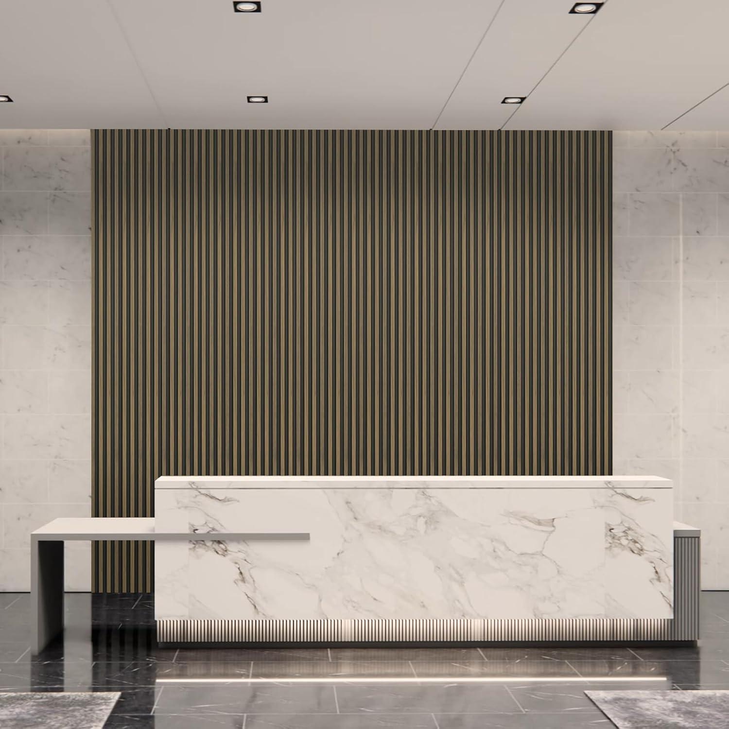 imageArt3d 8Pack WPC Wood Slat Wall Panel for Interior Dcor 3D Wood Fluted Acoustic Wall Paneling for Living Room Bedroom Home ampamp Office Accent Decor  96 x 6 Inch WalnutEbony