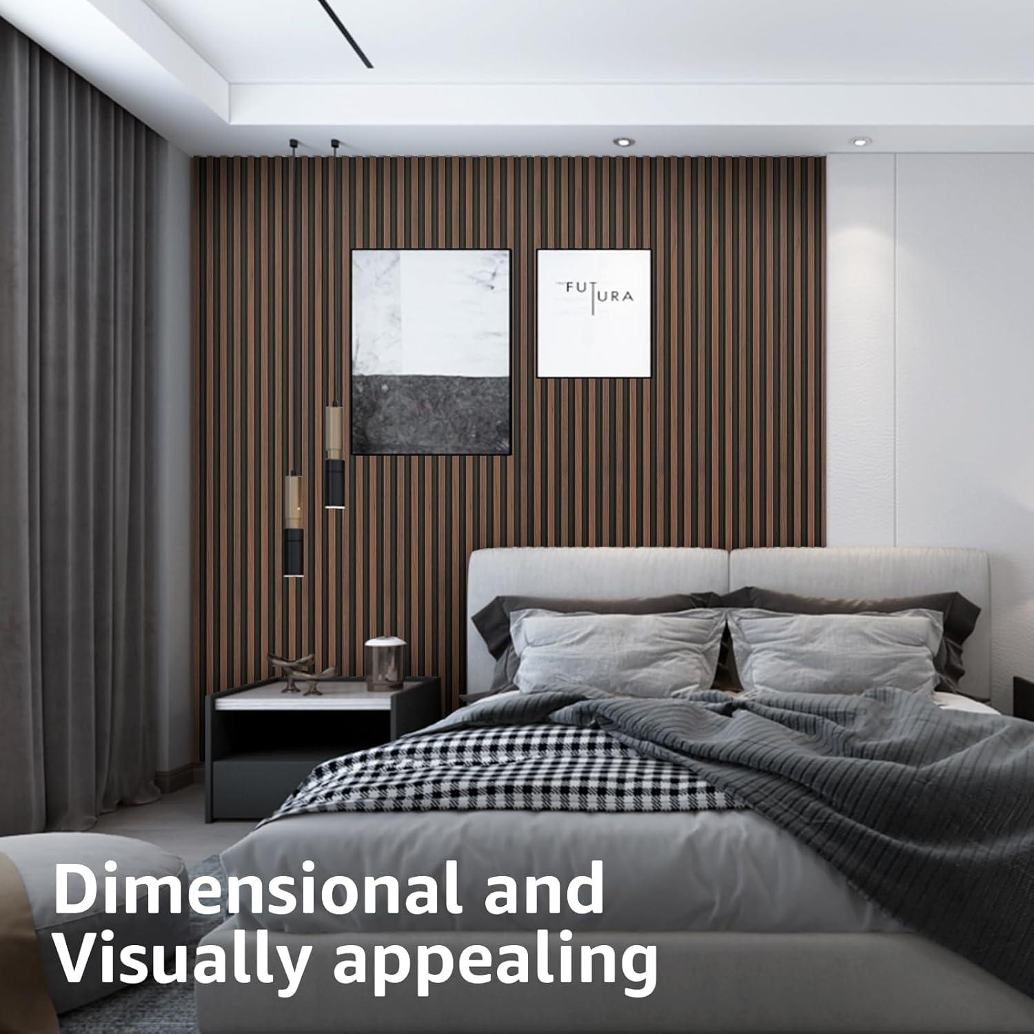 imageArt3d 8Pack WPC Wood Slat Wall Panel for Interior Dcor 3D Wood Fluted Acoustic Wall Paneling for Living Room Bedroom Home ampamp Office Accent Decor  96 x 6 Inch WalnutWalnut