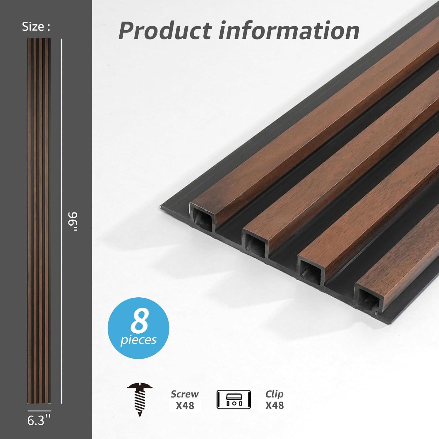 imageArt3d 8Pack WPC Wood Slat Wall Panel for Interior Dcor 3D Wood Fluted Acoustic Wall Paneling for Living Room Bedroom Home ampamp Office Accent Decor  96 x 6 Inch WalnutWalnut