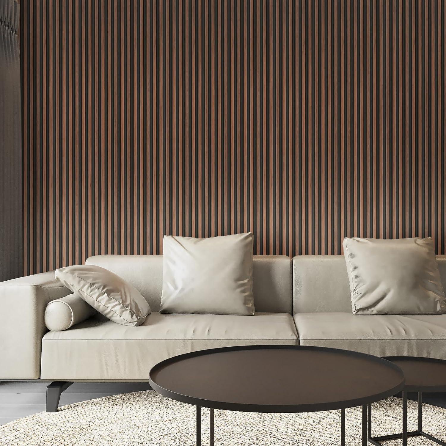 imageArt3d 8Pack WPC Wood Slat Wall Panel for Interior Dcor 3D Wood Fluted Acoustic Wall Paneling for Living Room Bedroom Home ampamp Office Accent Decor  96 x 6 Inch WalnutWalnut