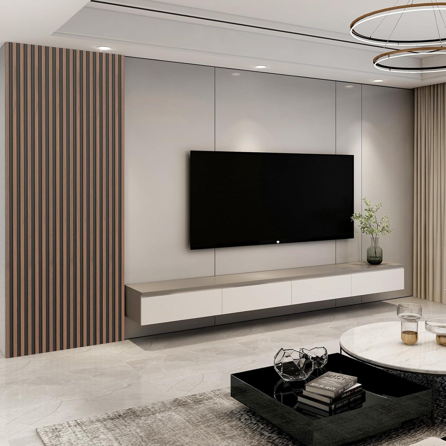 imageArt3d 8Pack WPC Wood Slat Wall Panel for Interior Dcor 3D Wood Fluted Acoustic Wall Paneling for Living Room Bedroom Home ampamp Office Accent Decor  96 x 6 Inch WalnutWalnut