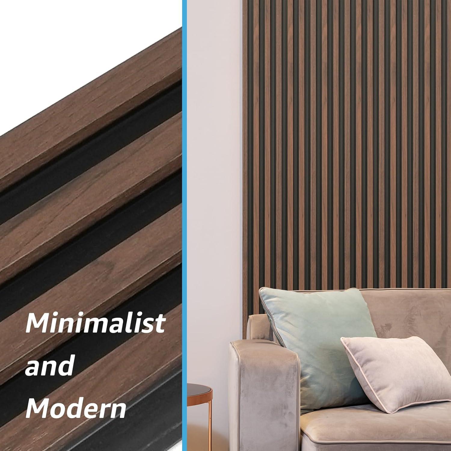 imageArt3d 8Pack WPC Wood Slat Wall Panel for Interior Dcor 3D Wood Fluted Acoustic Wall Paneling for Living Room Bedroom Home ampamp Office Accent Decor  96 x 6 Inch WalnutWalnut