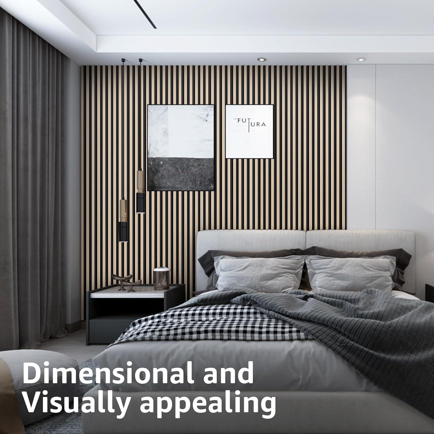 imageArt3d 8Pack WPC Wood Slat Wall Panel for Interior Dcor 3D Wood Fluted Acoustic Wall Paneling for Living Room Bedroom Home ampamp Office Accent Decor  96 x 6 Inch WalnutOak