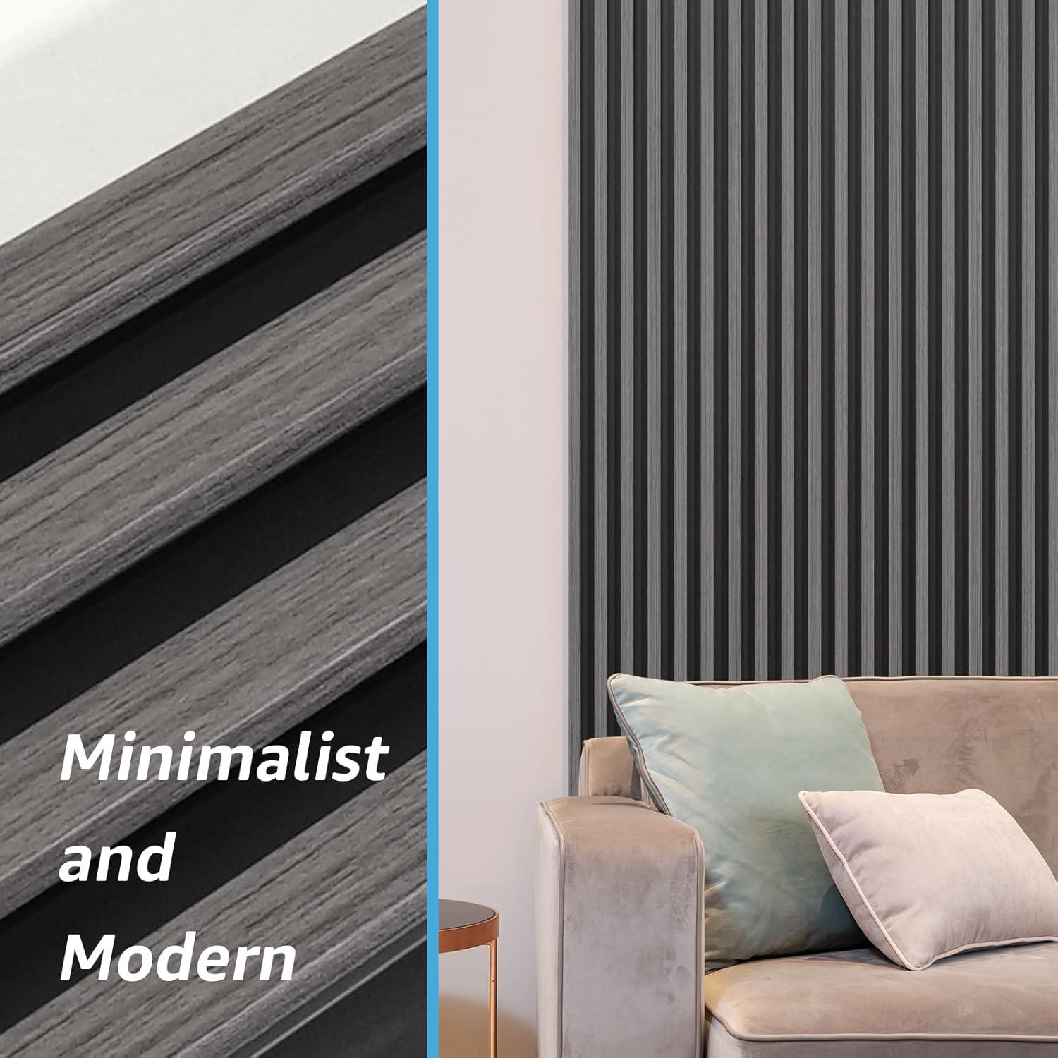 imageArt3d 8Pack WPC Wood Slat Wall Panel for Interior Dcor 3D Wood Fluted Acoustic Wall Paneling for Living Room Bedroom Home ampamp Office Accent Decor  96 x 6 Inch WalnutGray