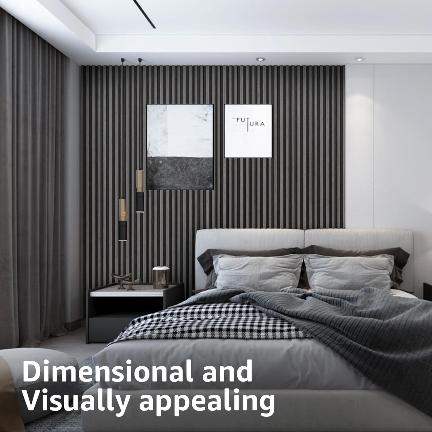 imageArt3d 8Pack WPC Wood Slat Wall Panel for Interior Dcor 3D Wood Fluted Acoustic Wall Paneling for Living Room Bedroom Home ampamp Office Accent Decor  96 x 6 Inch WalnutGray