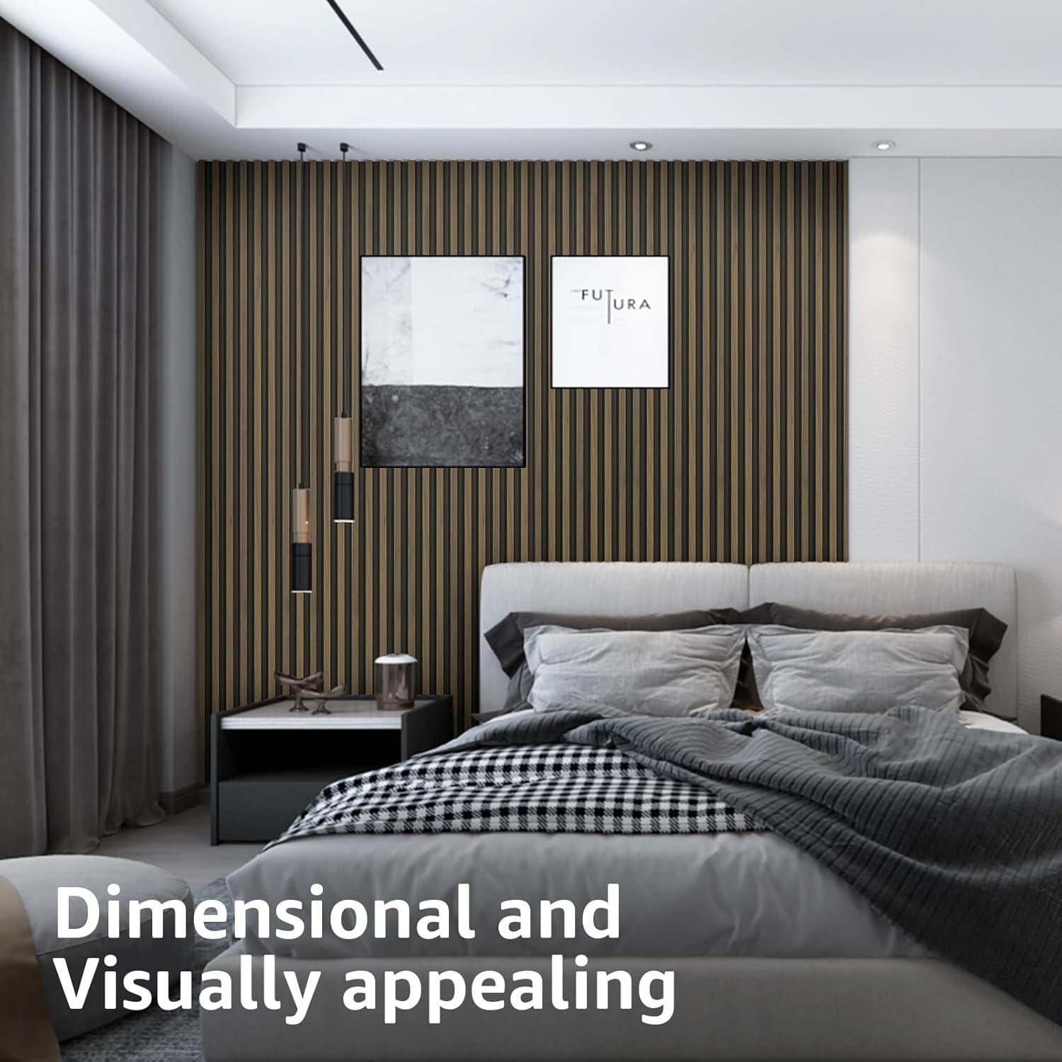 imageArt3d 8Pack WPC Wood Slat Wall Panel for Interior Dcor 3D Wood Fluted Acoustic Wall Paneling for Living Room Bedroom Home ampamp Office Accent Decor  96 x 6 Inch WalnutEbony