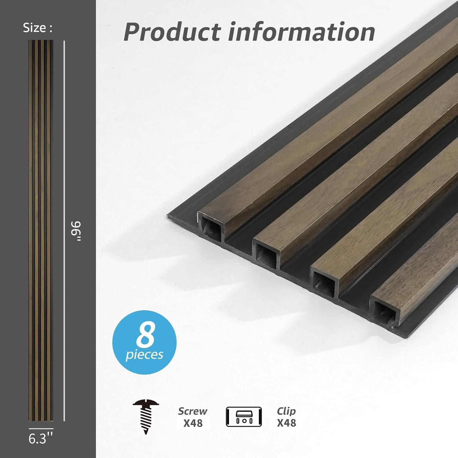 imageArt3d 8Pack WPC Wood Slat Wall Panel for Interior Dcor 3D Wood Fluted Acoustic Wall Paneling for Living Room Bedroom Home ampamp Office Accent Decor  96 x 6 Inch WalnutEbony
