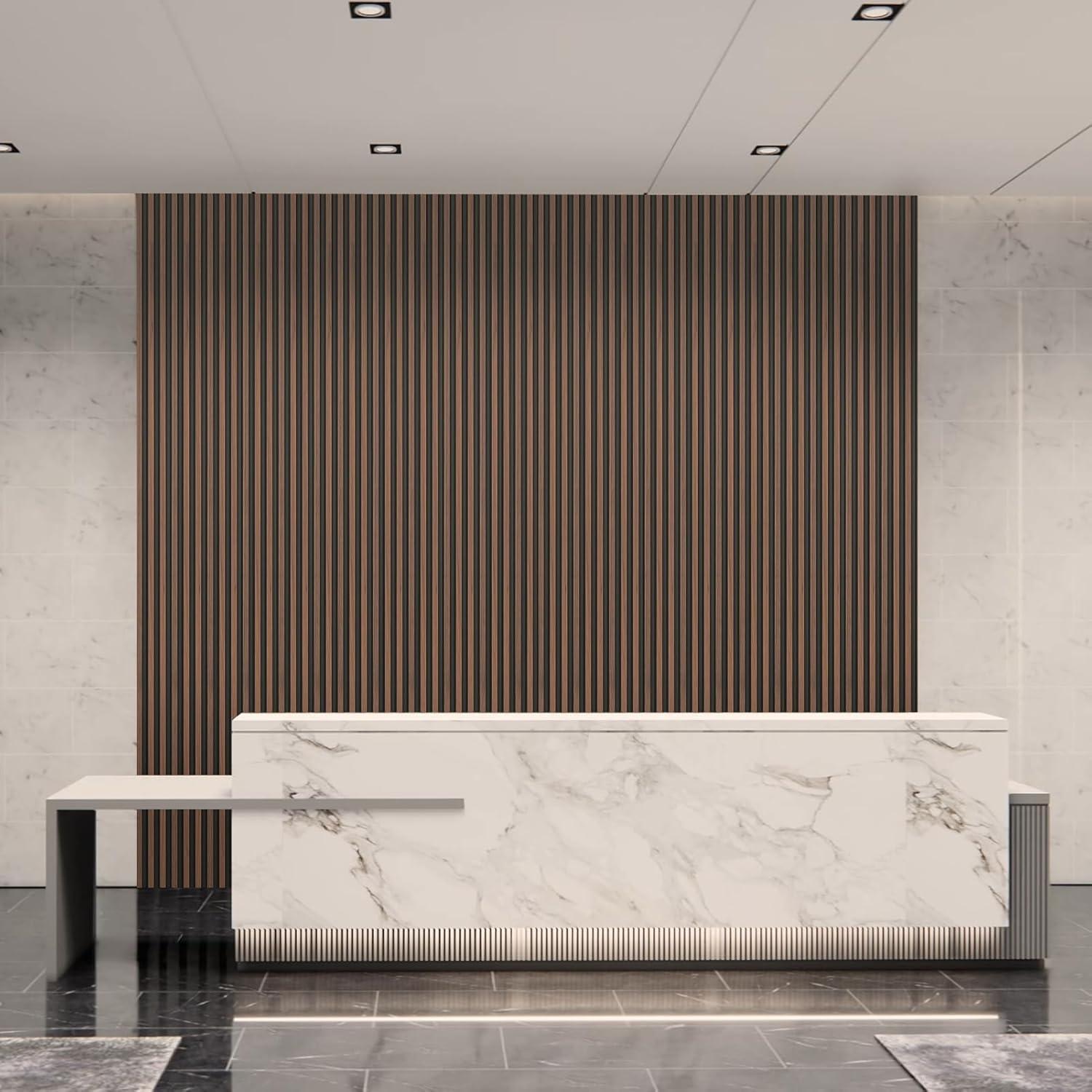 imageArt3d 8Pack WPC Wood Slat Wall Panel for Interior Dcor 3D Wood Fluted Acoustic Wall Paneling for Living Room Bedroom Home ampamp Office Accent Decor  96 x 6 Inch WalnutWalnut