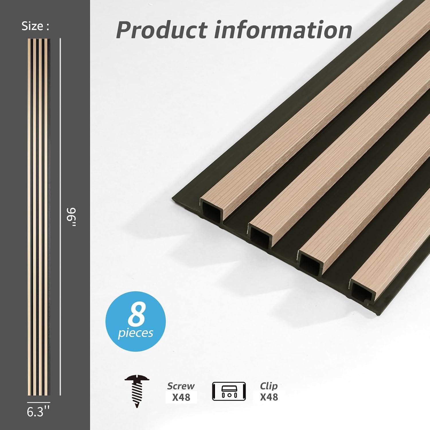 imageArt3d 8Pack WPC Wood Slat Wall Panel for Interior Dcor 3D Wood Fluted Acoustic Wall Paneling for Living Room Bedroom Home ampamp Office Accent Decor  96 x 6 Inch WalnutOak
