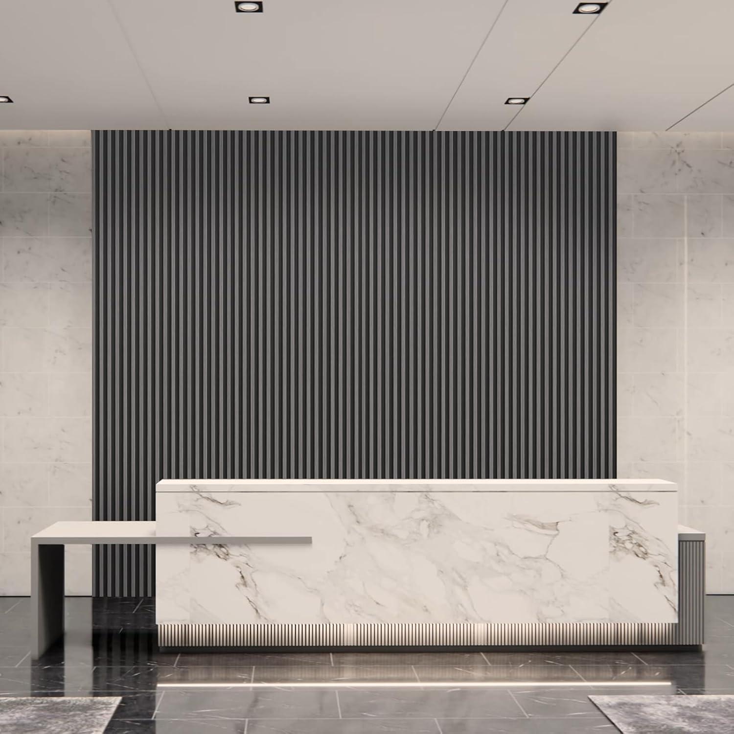 imageArt3d 8Pack WPC Wood Slat Wall Panel for Interior Dcor 3D Wood Fluted Acoustic Wall Paneling for Living Room Bedroom Home ampamp Office Accent Decor  96 x 6 Inch WalnutGray
