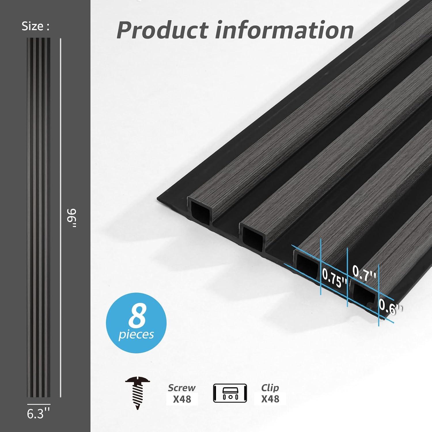 imageArt3d 8Pack WPC Wood Slat Wall Panel for Interior Dcor 3D Wood Fluted Acoustic Wall Paneling for Living Room Bedroom Home ampamp Office Accent Decor  96 x 6 Inch WalnutGray