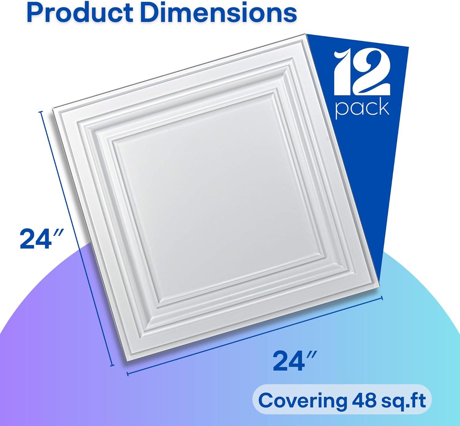 imageArt3d Drop Ceiling Tiles 24x24 Inch 12Pack 48 Sqft  Glue Up PVC Ceiling Tiles 2x2 Ft Decorative Ceiling Panels for Kitchen Living Room Office and Home WhiteBright White