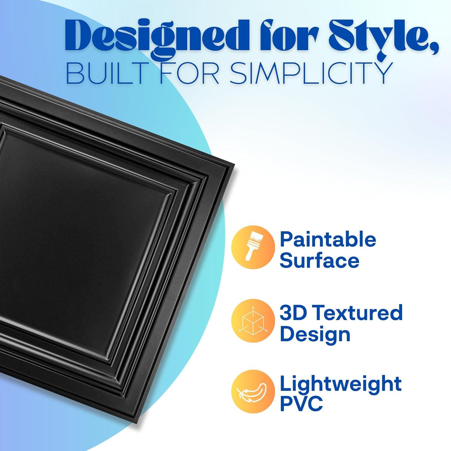 imageArt3d Drop Ceiling Tiles 24x24 Inch 12Pack 48 Sqft  Glue Up PVC Ceiling Tiles 2x2 Ft Decorative Ceiling Panels for Kitchen Living Room Office and Home WhiteMatte Black