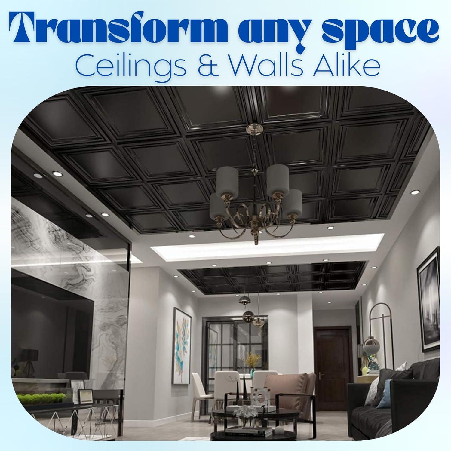 imageArt3d Drop Ceiling Tiles 24x24 Inch 12Pack 48 Sqft  Glue Up PVC Ceiling Tiles 2x2 Ft Decorative Ceiling Panels for Kitchen Living Room Office and Home WhiteMatte Black