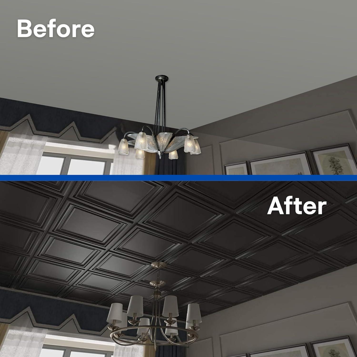 imageArt3d Drop Ceiling Tiles 24x24 Inch 12Pack 48 Sqft  Glue Up PVC Ceiling Tiles 2x2 Ft Decorative Ceiling Panels for Kitchen Living Room Office and Home WhiteMatte Black