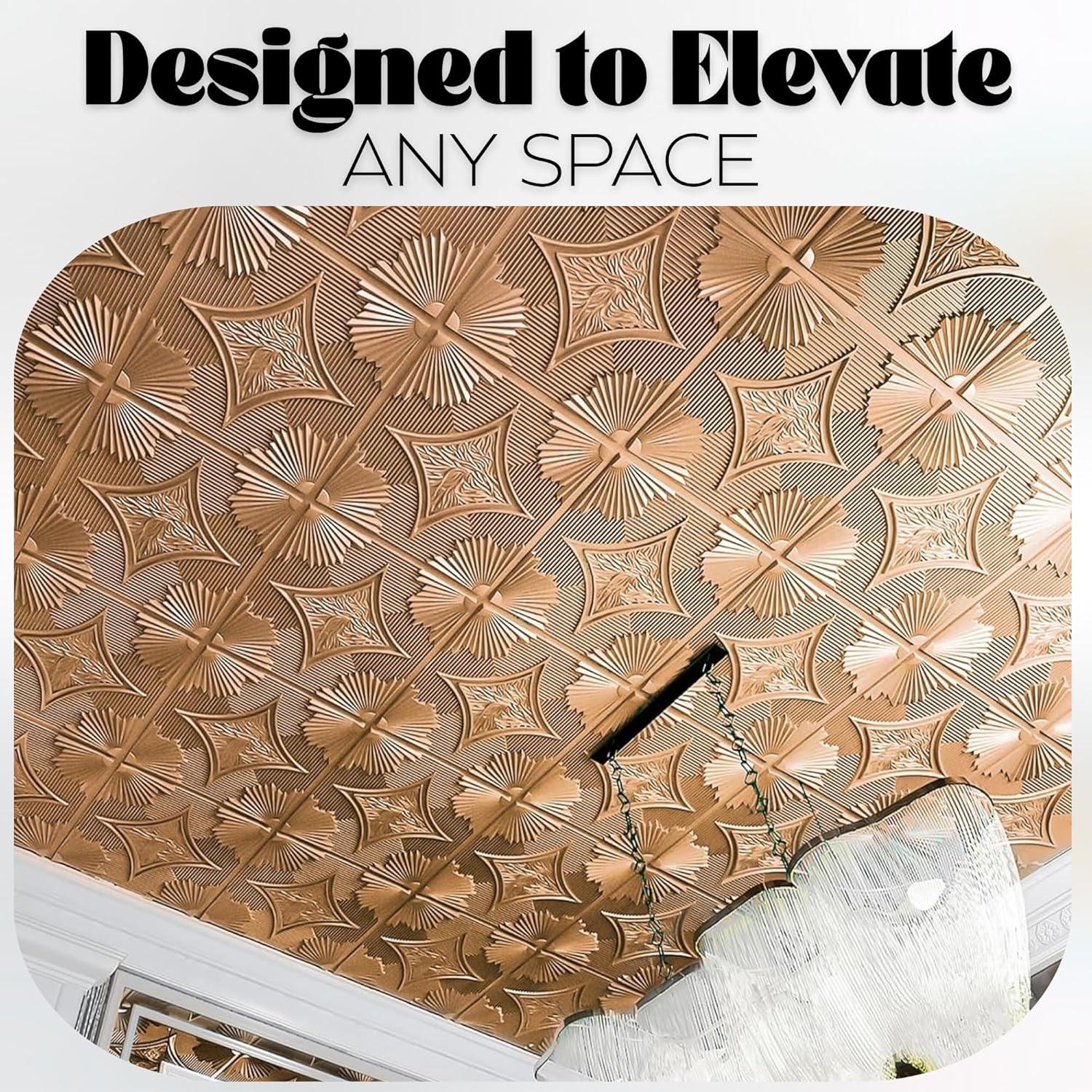 imageArt3d Drop Ceiling Tiles 24x24 Inch 12Pack 48 Sqft  Glue Up PVC Ceiling Tiles 2x2 Ft Decorative Ceiling Panels for Kitchen Living Room Office and Home WhiteClassic Bronze