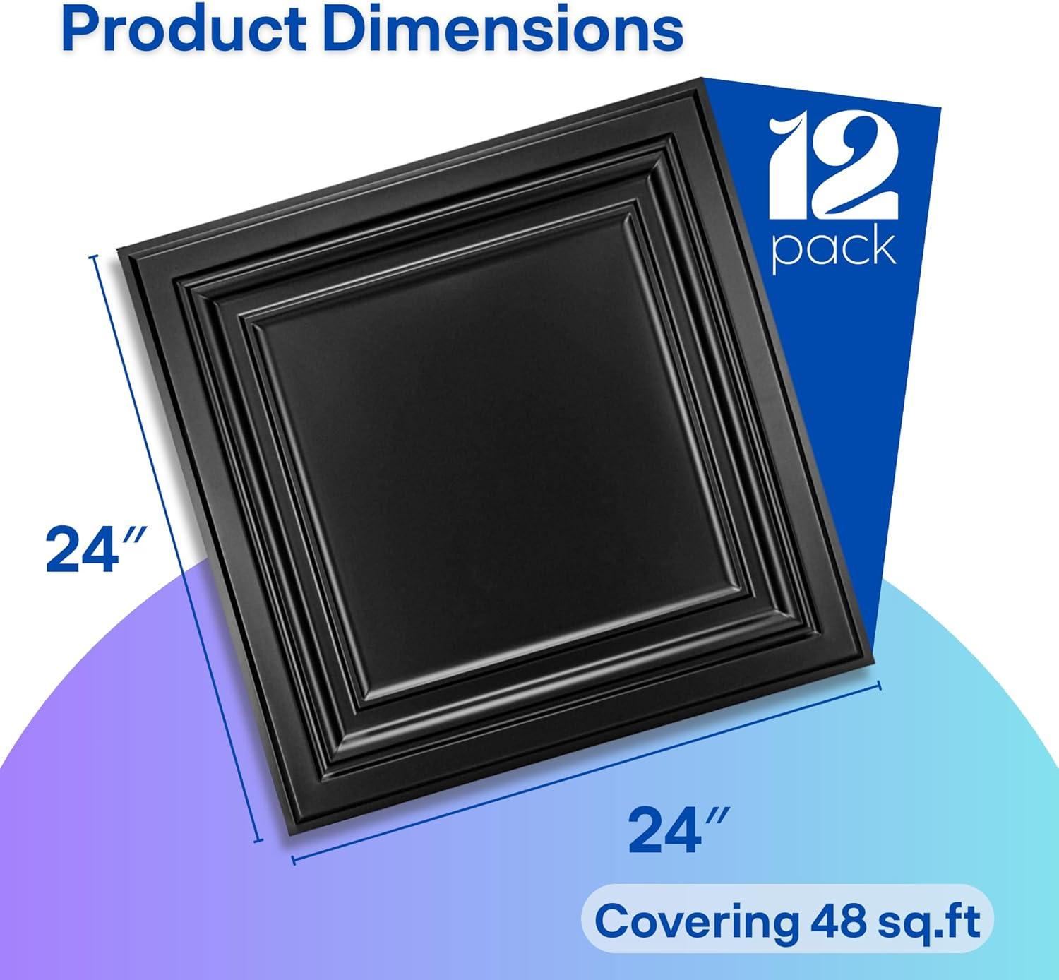 imageArt3d Drop Ceiling Tiles 24x24 Inch 12Pack 48 Sqft  Glue Up PVC Ceiling Tiles 2x2 Ft Decorative Ceiling Panels for Kitchen Living Room Office and Home WhiteMatte Black